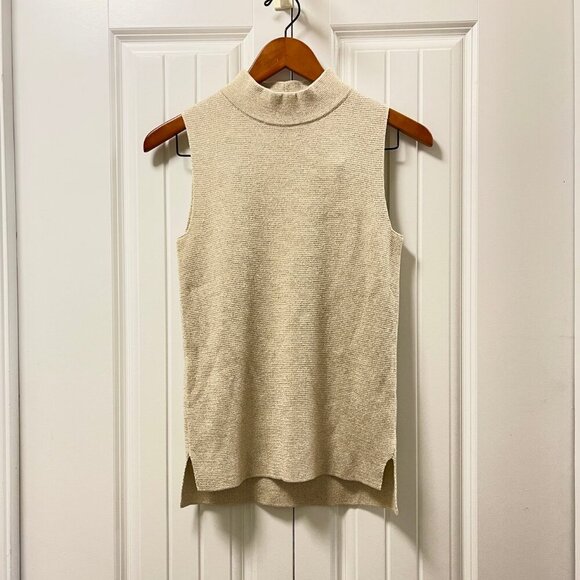Banana Republic Sleeveless Shimmer Mock Neck Knit Top Beige – XS - Picture 1 of 9